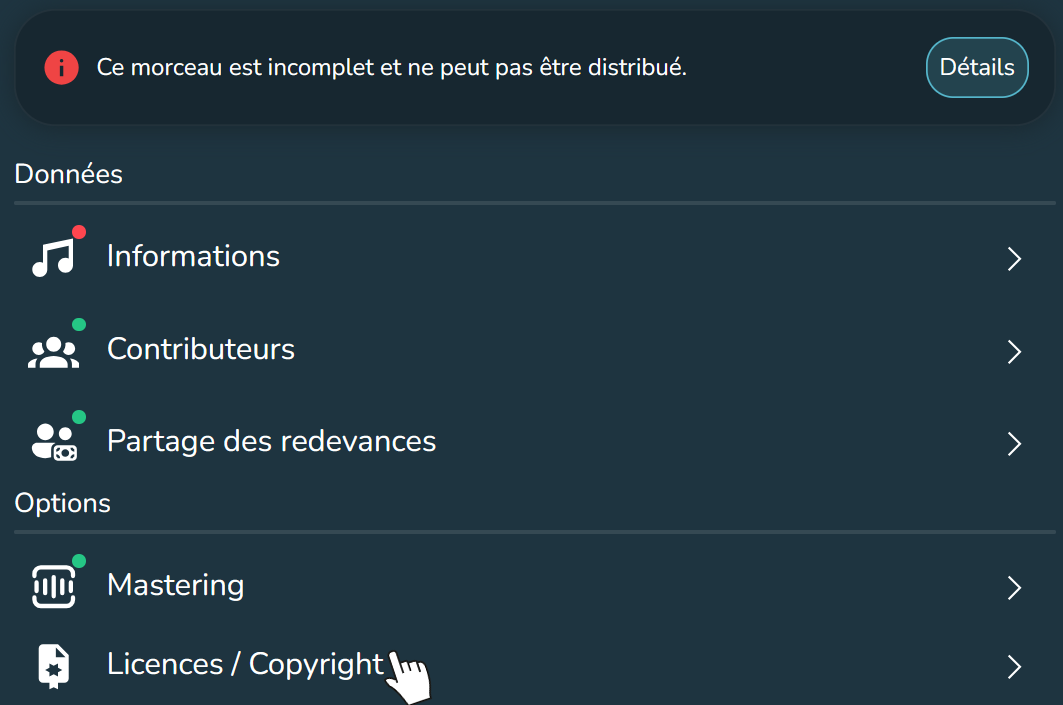 Sélection des territoires de distribution